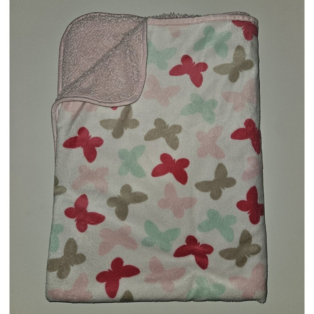 Carter's Butterflies Fleece Baby Blanket Pink Brown Green White